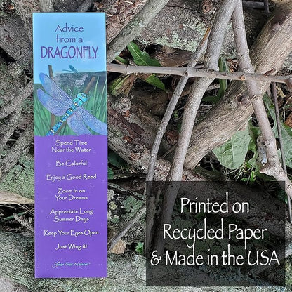 Advice from Nature 3 Bookmark Zen Set, Laminated with Glossy Finish, Printed on Recycled Paper - Great Blue Heron, Lake, Dragonfly (AMBM-ZEN)