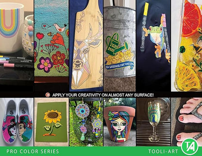 Acrylic Paint Pens 22 Green Tones Assorted Pro Color Series Markers Set 0.7mm Extra Fine Tip for Rock Painting, Glass, Mugs, Wood, Metal, Canvas, Projects, Non Toxic, Waterbased, Quick Drying