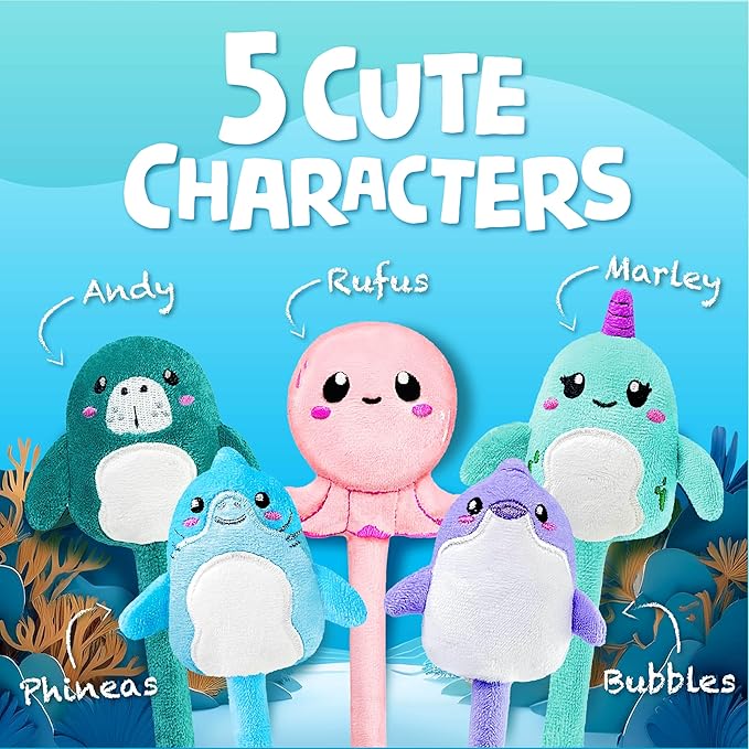 BUNMO Easter Gifts for Girls - Cute Pens - Cute Gel Pens w/Soft Grip & 10 Refills - Gifts for Tweens- Girls Easter Basket Stuffers - Fun Writing for Kids - Gift for Teens - Plush 5 Pack