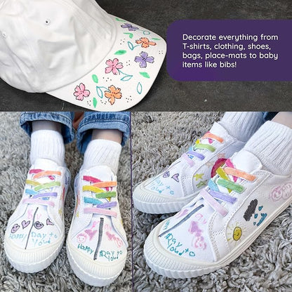 Super Markers 20 Unique Pastel Colors Dual Tip Fabric & T-Shirt Marker Set - Double-Ended Fabric Markers with Chisel Point and Fine Point Tips - 20 Permanent Ink Vibrant and Bold Colors