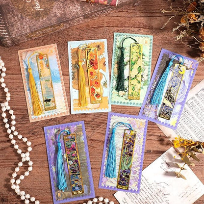 6pcs Metal Bookmarks with Tassel, Van Gogh Oil Painting Theme Vintage Bookmarks, Book Lover Gifts for Women, Golden Hollow Bookmarks, Fancy Aesthetic Bookmarks for Book Lovers, Stocking Stuffers