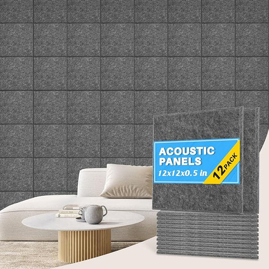 DOLLAR BOSS Large Cork Bulletin Board, 48"x36" Cork Board Wall Tiles 12 Packs 1/2" Thick Corkboards for Walls Self Adhesive Acoustic Panels Soundproof Pin Board with 60 Pushpins, Dark Grey