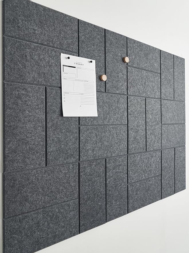 Large Cork Board for Office - Pack of 24 - Black Felt Board Alternative - Felt Bulletin Board Tiles for Office Wall Decor, Push pin Board Wall Organizer for Office (Charcoal Gray)