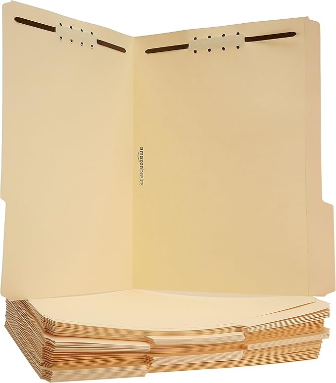 Amazon Basics Manila File Folders with Fasteners, Letter Size, 50-Pack, Beige