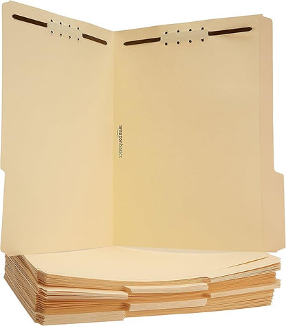 Amazon Basics Manila File Folders with Fasteners, Letter Size, 50-Pack, Beige