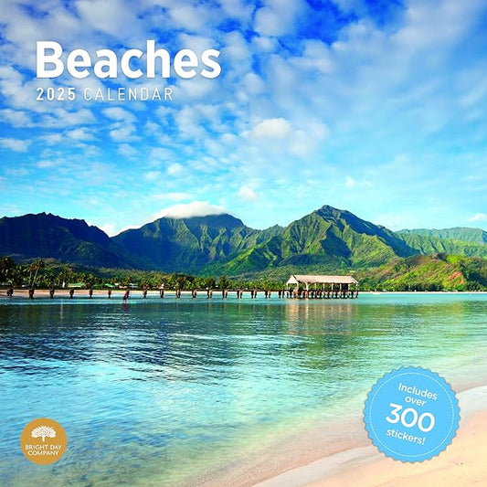 2025 Beaches Monthly Wall Calendar by Bright Day, Includes Over 300 Stickers, 12 x 12 Inch