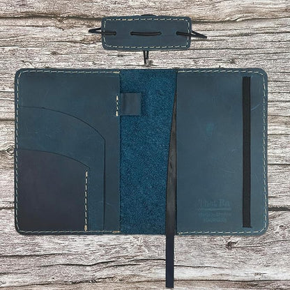 Thot Ra Leather Cover for Field Notes, Passport Cover, Leather Notebook Cover for 3.5" x 5.5" with Pen Holder, Only Cover (Vintage Blue)