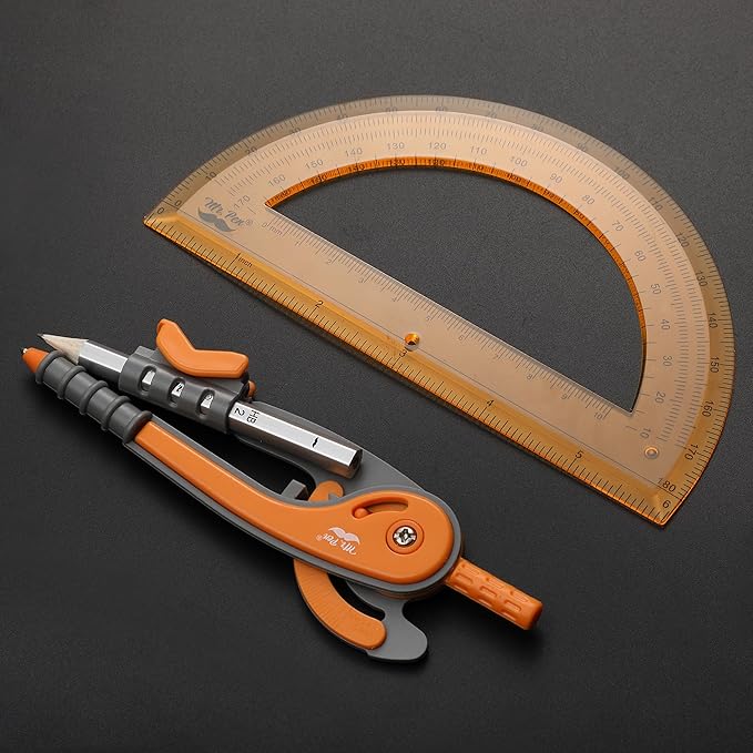 Mr. Pen- Compass and Protractor Set, Dark Orange, Compass Geometry Tool, Protractor and Compass Set, Compass Drawing Tool, Drawing Compass, Geometry Compass, Math Compass for Geometry