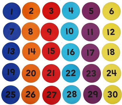 Carpet Markers 5" for Kids, Multicolor Spot Circle Markers for Classroom Teachers, Preschool and Kindergarten (30 Packs of Number)