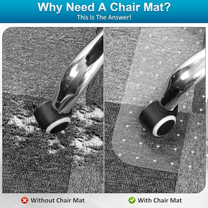 Office Chair Mat for Carpets, Desk Chair Mat for Low Pile Carpeted Floors, Heavy Duty Transparent Office Floor Mat for Office Chair on Carpet, for Work, Home, Gaming (36" X 48" Rectangle)
