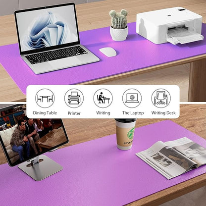 Aothia Leather Desk Pad Protector, Office Desk Mat, Large Mouse Pad, Non-Slip PU Leather Desk Blotter, Laptop Desk Pad, Waterproof Desk Writing Pad for Office and Home (48"x17", Iris Violet)