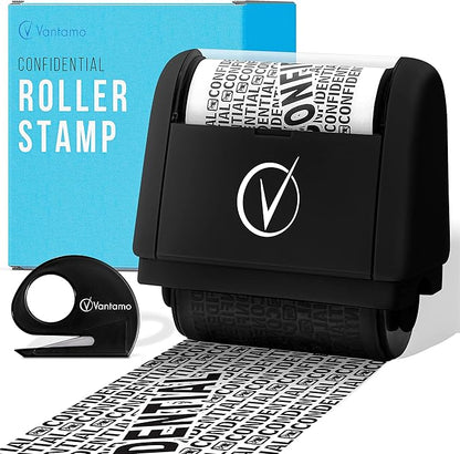 Identity Theft Protection Roller Stamps Wide Kit - Confidential Roller Stamp, Anti Theft, Privacy & Security Stamp, Designed for ID Blackout Security - Classy Black