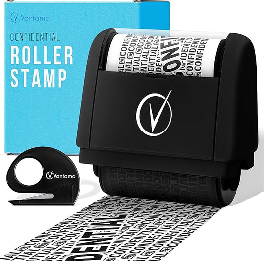 Identity Theft Protection Roller Stamps Wide Kit - Confidential Roller Stamp, Anti Theft, Privacy & Security Stamp, Designed for ID Blackout Security - Classy Black