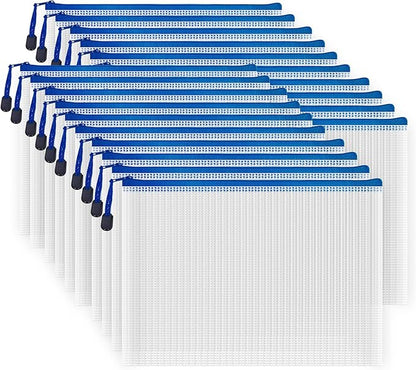 AUSTARK 20 Pcs Zipper File Bags, Plastic Mesh Pouch, Board Game Storage Bag, Waterproof Bags for Office School (B5 Size 11.4''x8.2'', White and Blue)