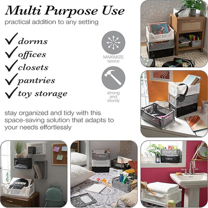 Simplify 4LT Collapsible Storage Crate | Small | Foldable | Stackable | Plastic Bin | Home Organization | Dorm | Office | Crafts | Shelf | Grey