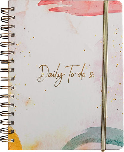 Undated Daily To Do Notebook - Planner Notepad List 6.5x8.5" Cute Colorful Design- Laminated Hard Cover & Rose Gold Spiral Binding- 302 Pages- Daily Task & Lined Notes Pages