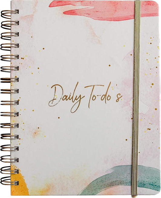 Undated Daily To Do Notebook - Planner Notepad List 6.5x8.5" Cute Colorful Design- Laminated Hard Cover & Rose Gold Spiral Binding- 302 Pages- Daily Task & Lined Notes Pages