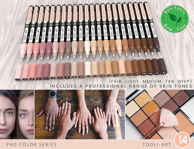 Acrylic Paint Pens 22 Skin Tones Assorted Pro Color Series Markers Set 0.7mm Extra Fine Tip for Rock Painting, Glass, Mugs, Wood, Metal, Canvas, Projects, Non Toxic, Waterbased, Quick Drying