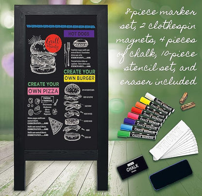 Better Office Products Magnetic A-Frame Chalkboard Sign, Extra Large 20" x 40", Standing Chalkboard Easel, Deluxe Set with Multiple Accessories, Outdoor Sidewalk Sandwich Board Sign,(Black)