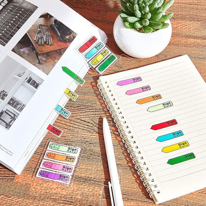 Tatuo 2400 Pcs Sign Here Tabs Colored Flag Stickers 8 Colors with Dispenser Arrow Flag Easy to Post for Notary Books Paper (Sign Here Style)