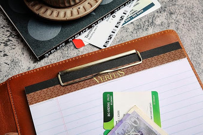 Personalized Leather Portfolio for Men, Engraved Leather Clipboard Portfolio Binder, Custom Leather Resume Padfolio for Women, Christmas Gift for His/Her(Clipboard, Brown-Custom)