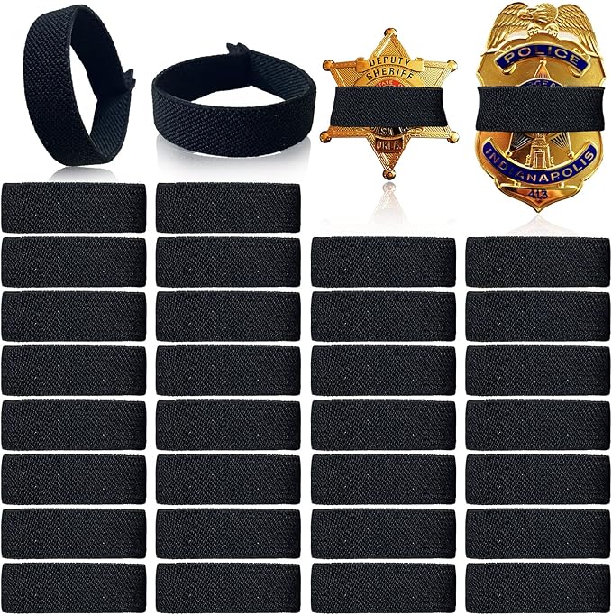 CREATRILL 30 Pack Balck Police Mourning Band Stripe Police Officer Badge Shield Funeral Honor Guard Straps for Badge Size of 2.4" to 4"