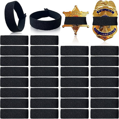CREATRILL 30 Pack Balck Police Mourning Band Stripe Police Officer Badge Shield Funeral Honor Guard Straps for Badge Size of 2.4" to 4"