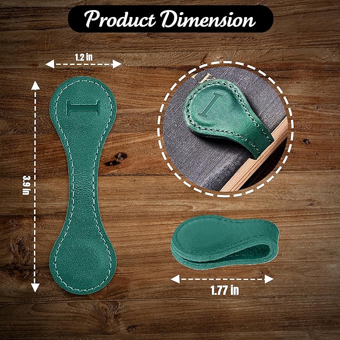 Personalized Leather Magnetic Bookmarks (1 Pack) Vintage Custom Engraved Initial ID Identification Book Marker Clip Gift for Book Lover Avid Readers (Letter I, Green)