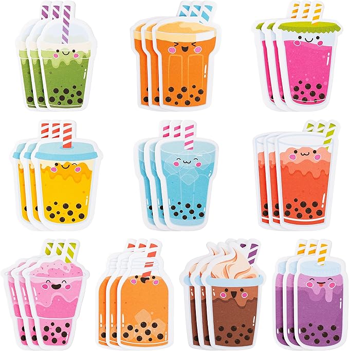30 Pack Bubble Tea Sticky Notes, Total 600 Sheets, Boba Milk Tea Theme Self Sticky Notepads Memo Pads Page Marker for Office School Student Kids Class Birthday Party Favors Goodies Bag Fillers