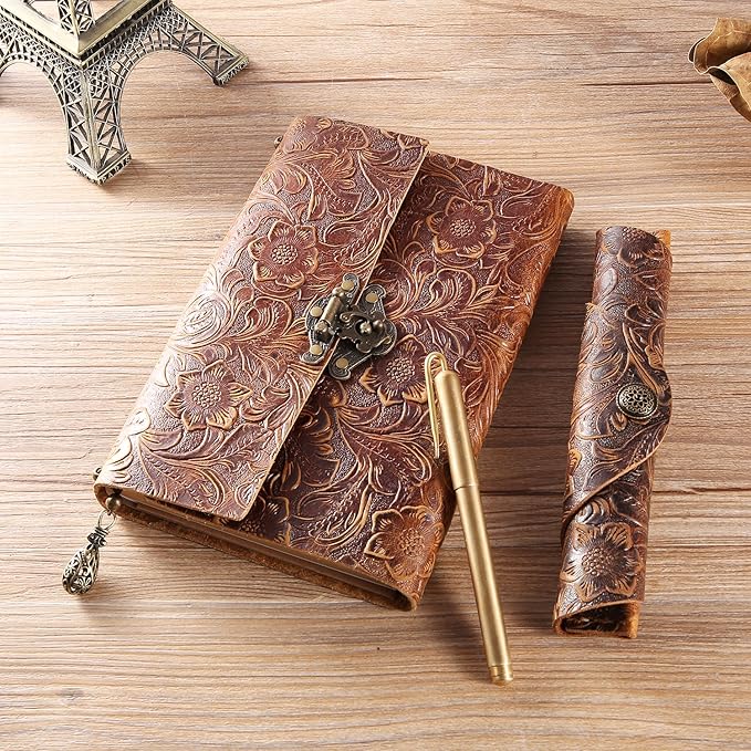 Leather Journal for Women & Men - Leather Bound Journal, Men’s Leather Notebook Journal, Lined Travel Journal for Writing, Poetry & Dream Journal Leather, Leather Journals, Thick Book 8x5.5 inch