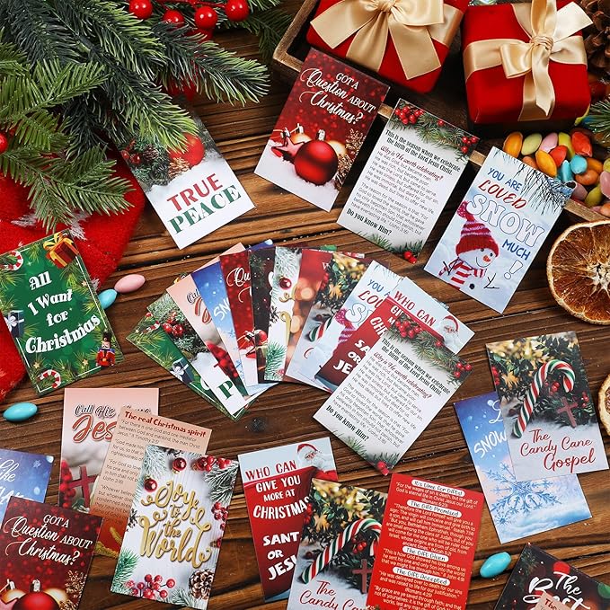 240 Pcs Gospel Tract Card 12 Styles Plan of Salvation Card Pocket Holy Postcard Christian Inspirational Bible Verse Bookmark for Christian Gift Women Men Ministering Tool(Christmas)