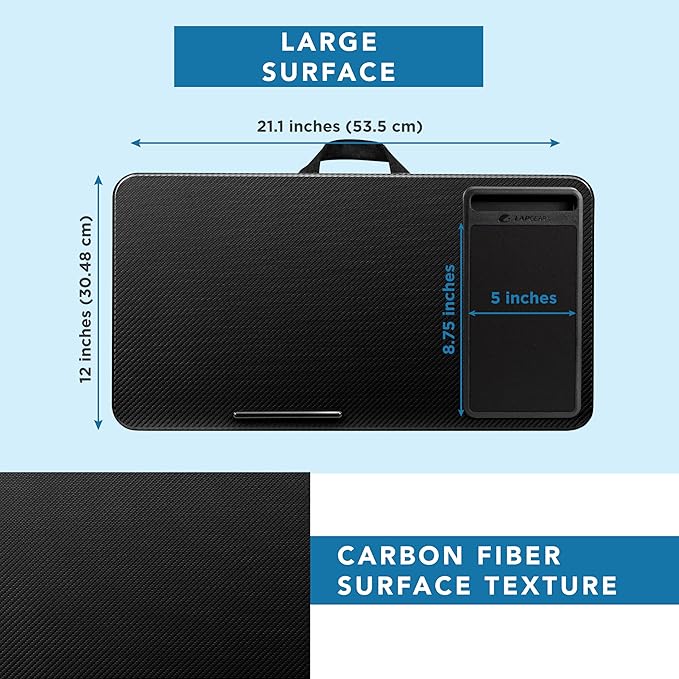 LAPGEAR Home Office Lap Desk with Device Ledge, Mouse Pad, and Phone Holder - Black Carbon - Fits up to 15.6 Inch Laptops - Style No. 91588