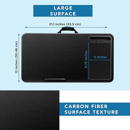 LAPGEAR Home Office Lap Desk with Device Ledge, Mouse Pad, and Phone Holder - Black Carbon - Fits up to 15.6 Inch Laptops - Style No. 91588