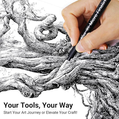 KERIFI Micro Fineliner Drawing Pens for Artists, 16 Black Fine Liner Markers, Waterproof Archival Ink Multiliner Pens, Technical Mandala Zentangle Book Accessories, Art Supplies Stuff Gifts for Adults
