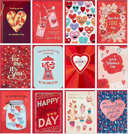 Hallmark Valentine's Day Card Assortment Pack for Adults, Friends, Galentines (12 Unique Designs with Envelopes)
