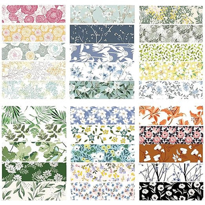 YUBX Flowers Washi Tape Set 30 Rolls Floral Patterns Decorative Skinny Slim Masking Tapes for Arts, DIY Crafts, Journals, Planners, Scrapbook, Wrapping (Greens Thrive)