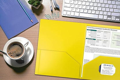 Better Office Products Heavyweight Plastic 2 Pocket Portfolio Folder, Letter Size Poly Folders 24 Pack (Yellow)