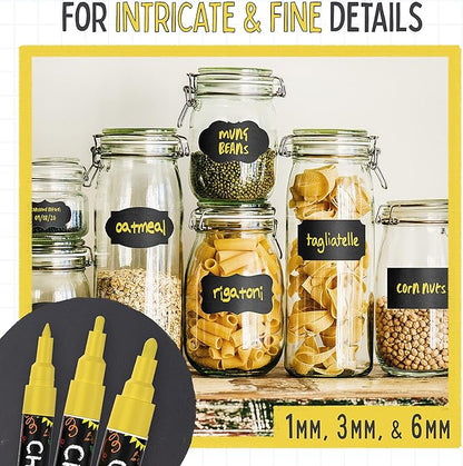 5 Gold Chalkboard Chalk Markers - Gold Dry Erase Markers for Blackboard, Chalkboard Signs, Windows, Glass | Variety Pack - Fine & Jumbo Size Ink Pen (1mm, 3mm, 6mm, 10mm, 15mm)