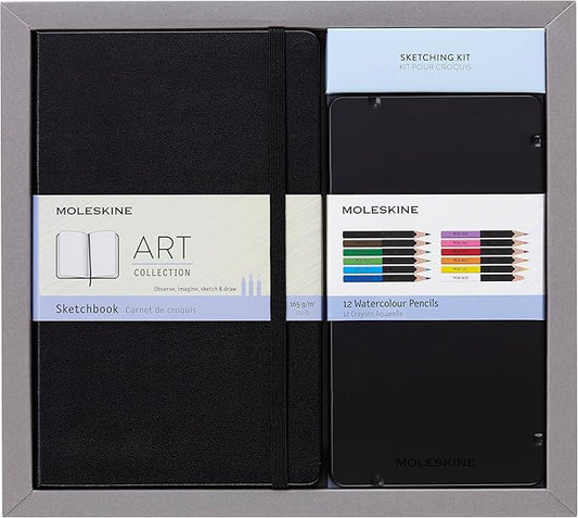 Moleskine Sketchbook & Watercolor Pencil Set Hard Cover (5 x 8.25) Sketch Pad for Drawing, Watercolor Painting, Sketchbook for Teens, Artists, Students, 104 Pages