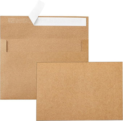 100 Packs Brown Blank Greeting Cards and Envelopes 4 x 6 Heavyweight Flat Cardstock and A4 Envelopes Printable Self Seal for Graduations, Invitations, Thank You Cards, Mailing