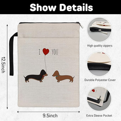 Dachshund Book Sleeve,Dachshund I Love You Book Sleeve Book Covers Book Protector Pouch with Zipper,Book Sleeve Gifts for Book Lovers Readers,Book Cover for Paperback 9.4x12.1 Inch