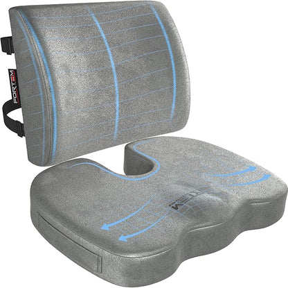 FORTEM Seat Cushion and Lumbar Support for Office Chair, Desk Chair Cushion, Memory Foam Office Chair Cushion, Non Slip Sitting and Back Pillow for Gaming, Car Seat Cushion, Chair Pad