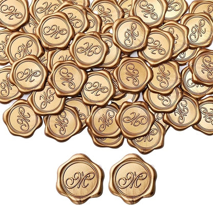 Yoption Initial M Wax Seal Stickers, 100 Pack Gold Self Adhesive Letter Envelope Seal Stickers for Wedding Party Birthday Christmas (M)