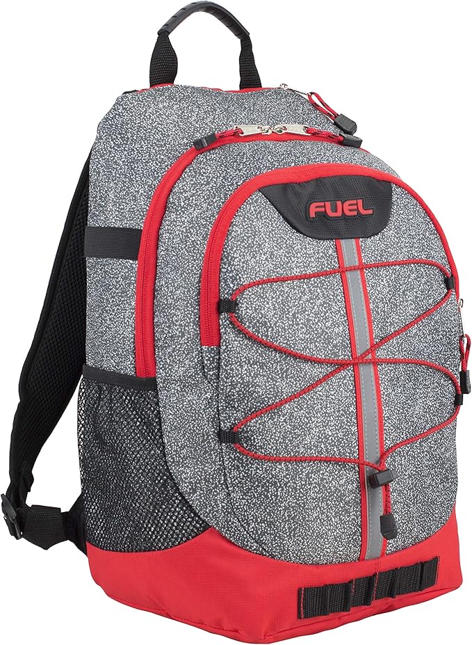 FUEL Hiking Backpack for Women Men Terra Sport, Travel, College, Gym, Work with Laptop Sleeve, Bungee, 18 Inches, Grey Static Dots