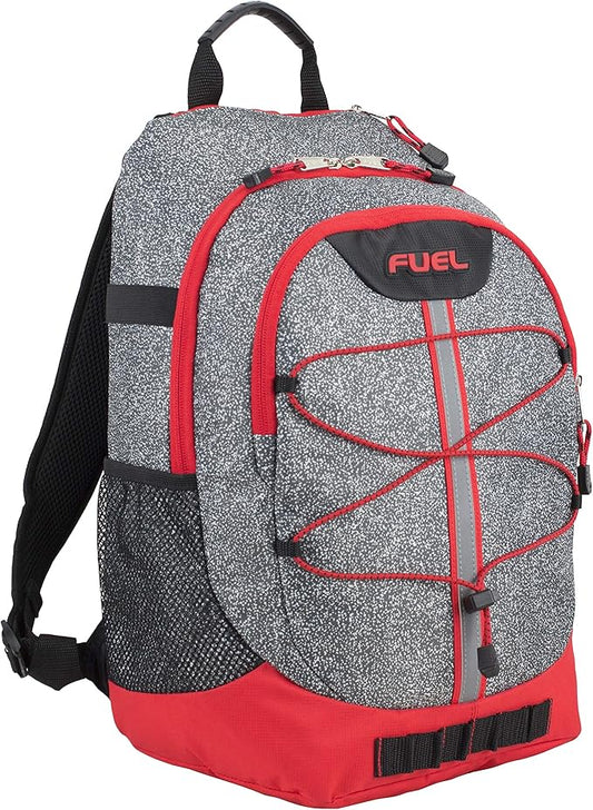 FUEL Hiking Backpack for Women Men Terra Sport, Travel, College, Gym, Work with Laptop Sleeve, Bungee, 18 Inches, Grey Static Dots