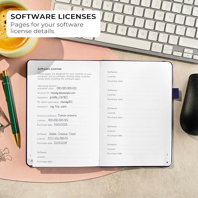 Clever Fox Password Book with Alphabetical tabs. Internet Address Organizer Logbook. Medium Password Keeper for Website Logins (Dark Blue)
