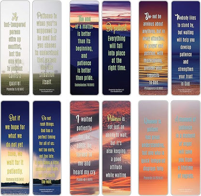 NewEights Famous Verses and Quotes on Patience Bookmarks (12-Pack) – Daily Motivational Card Set – Epic Collection Set Book Page Clippers – Cool Gifts for Men, Women – Bible Verses Sayings
