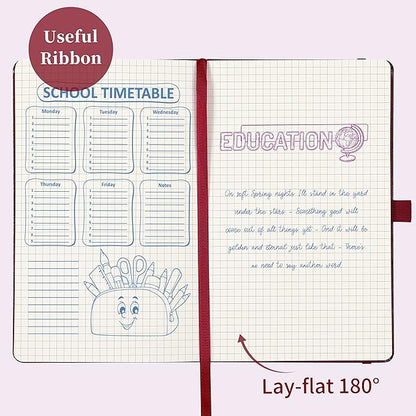 Graph Grid Paper Notebook/Journal - Classic Journal/Notebook with Ribbon Divider, Hardcover with Thick Paper, 5.3" x 8.26", Banded + Pen Holder +Inner Pocket - Burgundy