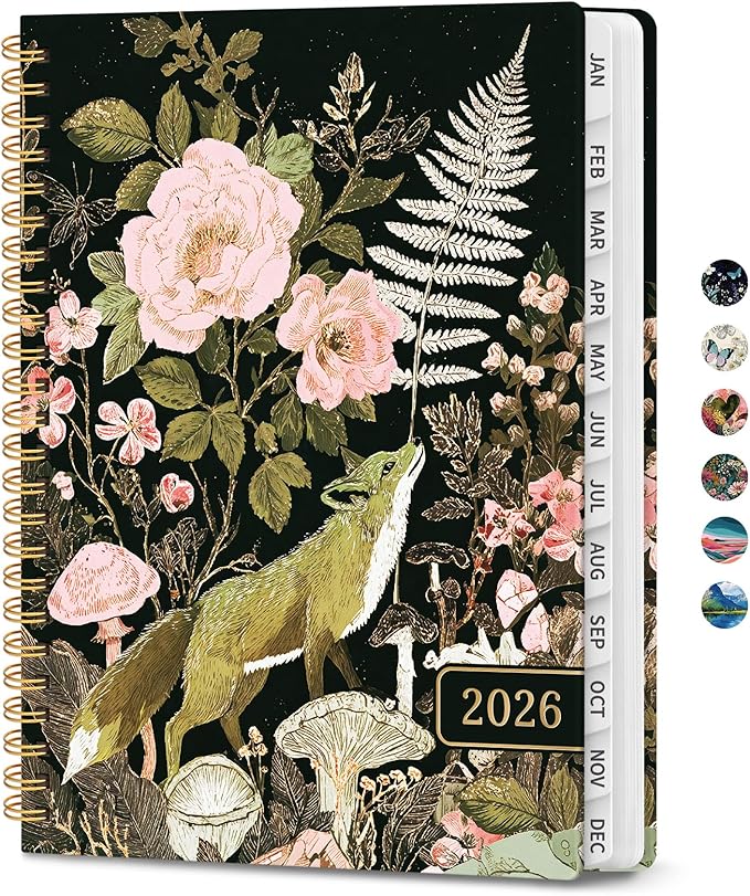 2026 Planner, Weekly and Monthly Planner for Women, January 2026 to December 2026, Pretty Hardcover 2026 Calendar Planner Book with Tabs, Inner Pocket, Spiral Bound, Perfect Office Home School Supplies - 6.3" x 8.5", Wildwood Fox