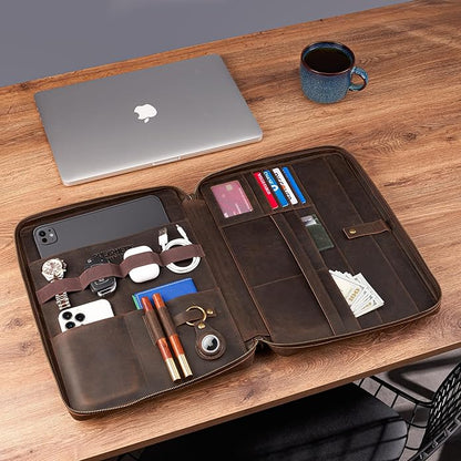 Awesometik Leather Organizer,Mac Bag Genuine Full Grain Leather,Crazy Horse Leather Portfolio Bag,Bag with Multiple Slots